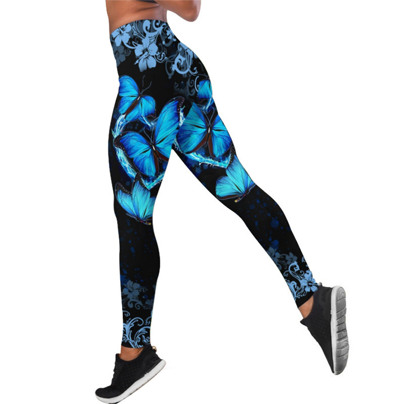 UK Womens High Waist Print Gym Leggings Fitness Trousers Sportswear Yoga Pants