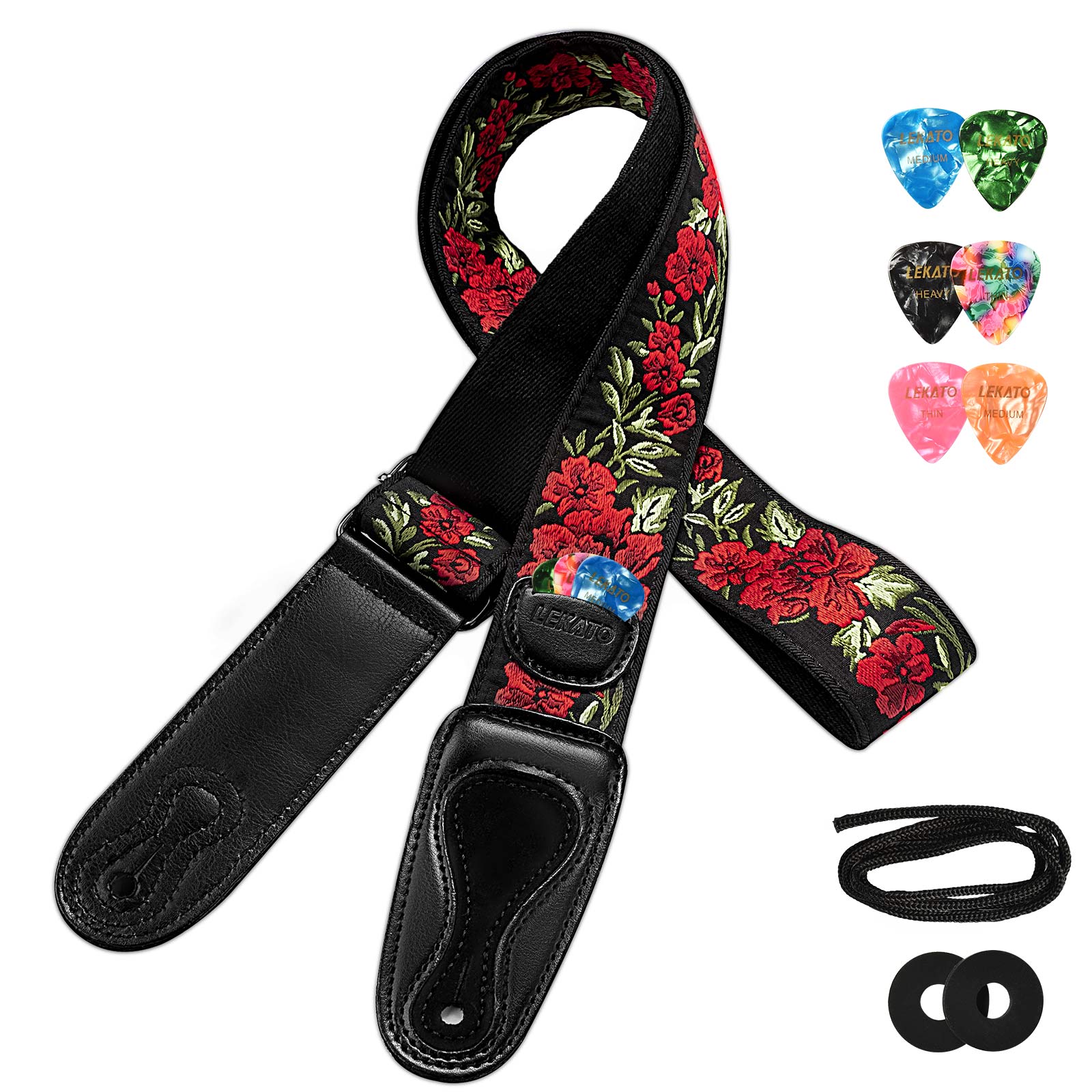 ストラップ rakutao97187 LEKATO Guitar Strap Electric Acoustic Guitar Bass Belt w/ 6