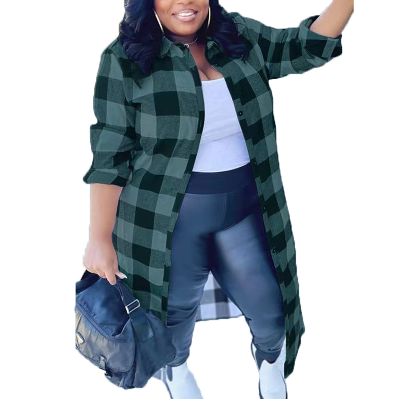 Plus Size Womens Casual Plaid Shirt 