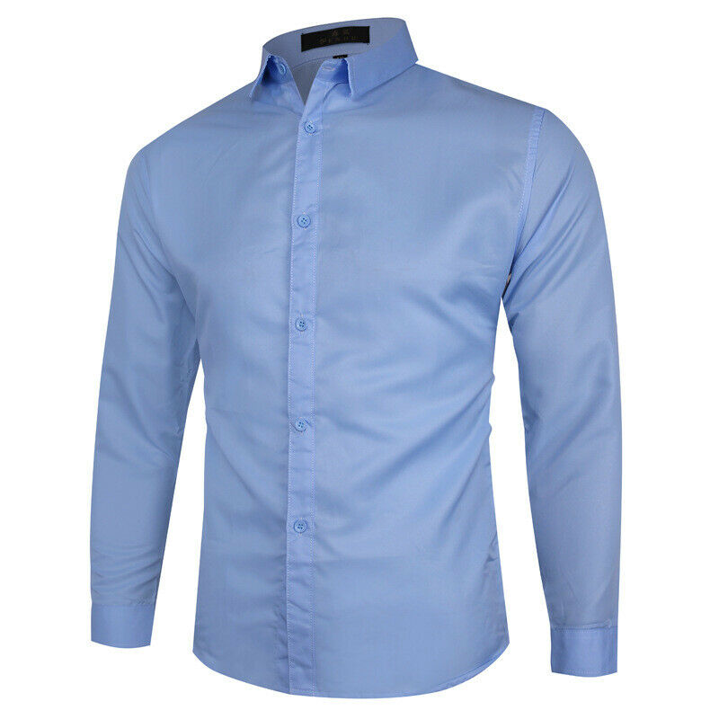 Mens Solid Modern Slim Fit Smart Shirts Long Sleeve Casual Formal Work ...