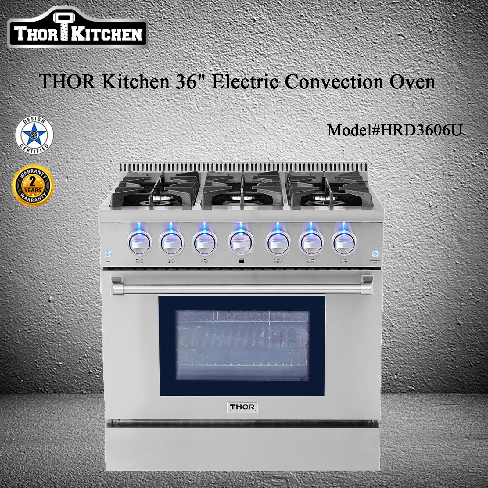 Thor Kitchen 36" Electric Convection Oven Dual Gas Range 6 Burner 5.2Cu