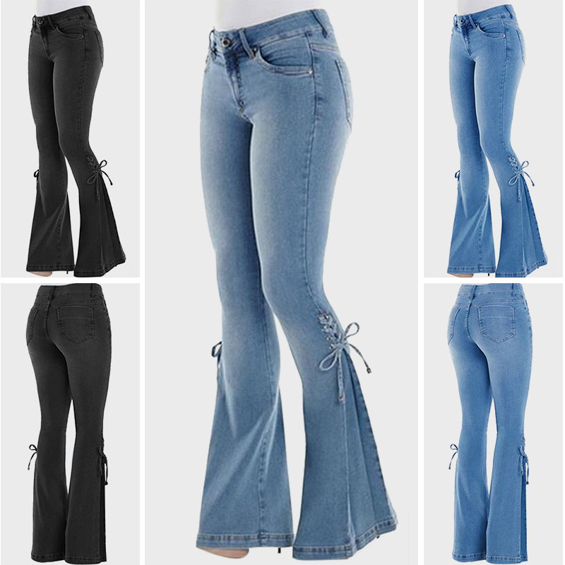 Ladies High Waist Denim Jeans Flare 