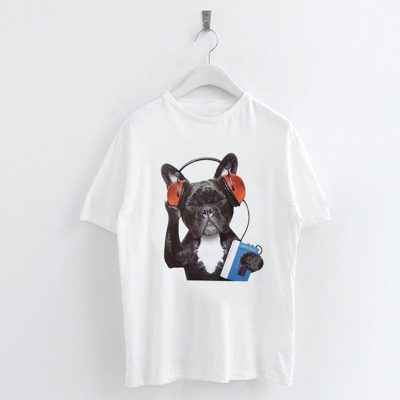 Women Animal Print T shirt Crew Neck Classic Tops White Short Sleeve