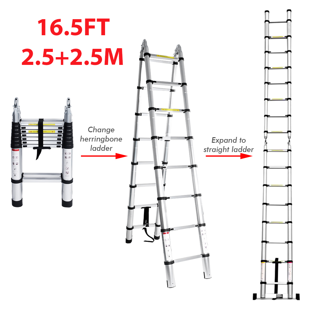 16.5/14.5/12.5/10.5ft Folding Aluminum Extendable Ladder MultiPurpose Telescopic 