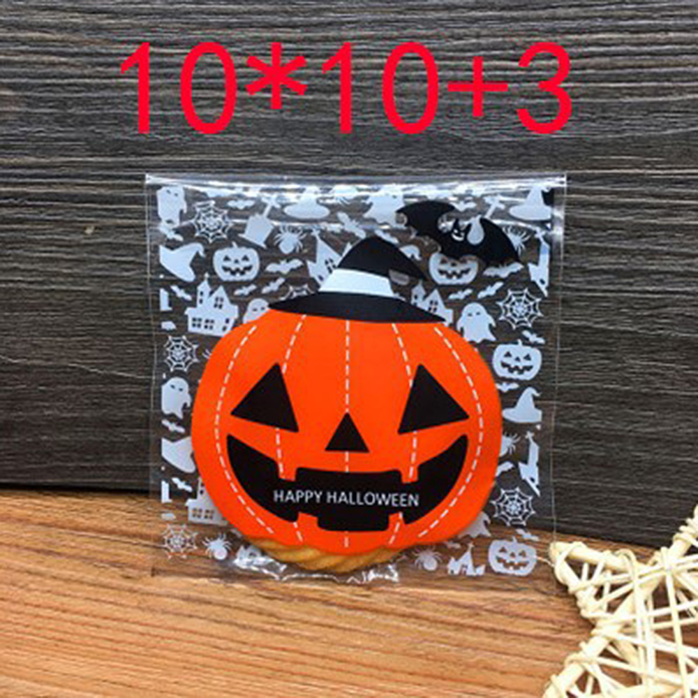 100x Halloween Self Adhesive Plastic Cookie Biscuits Candy Package Gift Bag 10cm 