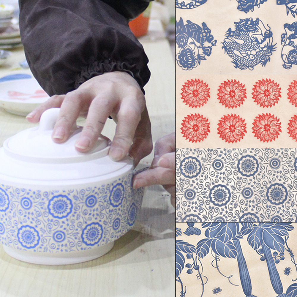 DIY Transfer Paper Pottery Ceramic Underglazed Flower Blue White