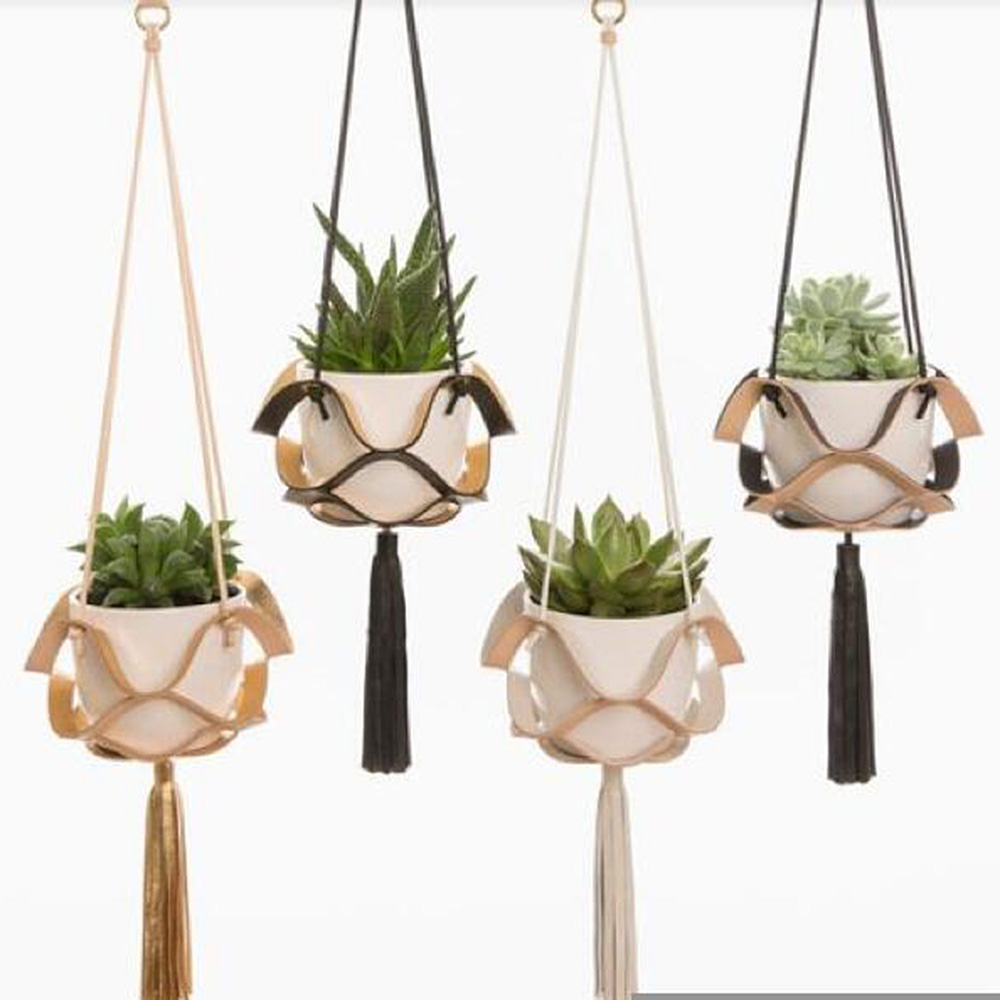 PU Leather Plant Wall Hanging Baskets Indoor Outdoor Courtyard Garden