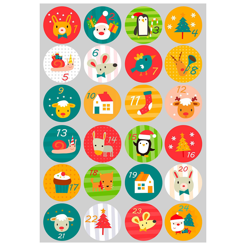 1-24 Number Merry Christmas Advent Calendar Number Stickers Paper Label  Gift