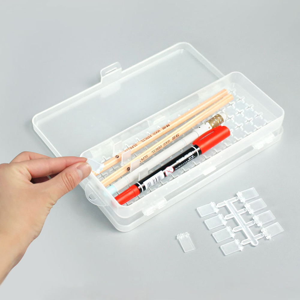 2 Layers Clear Plastic Storage Box Pencil Case Matte Brush