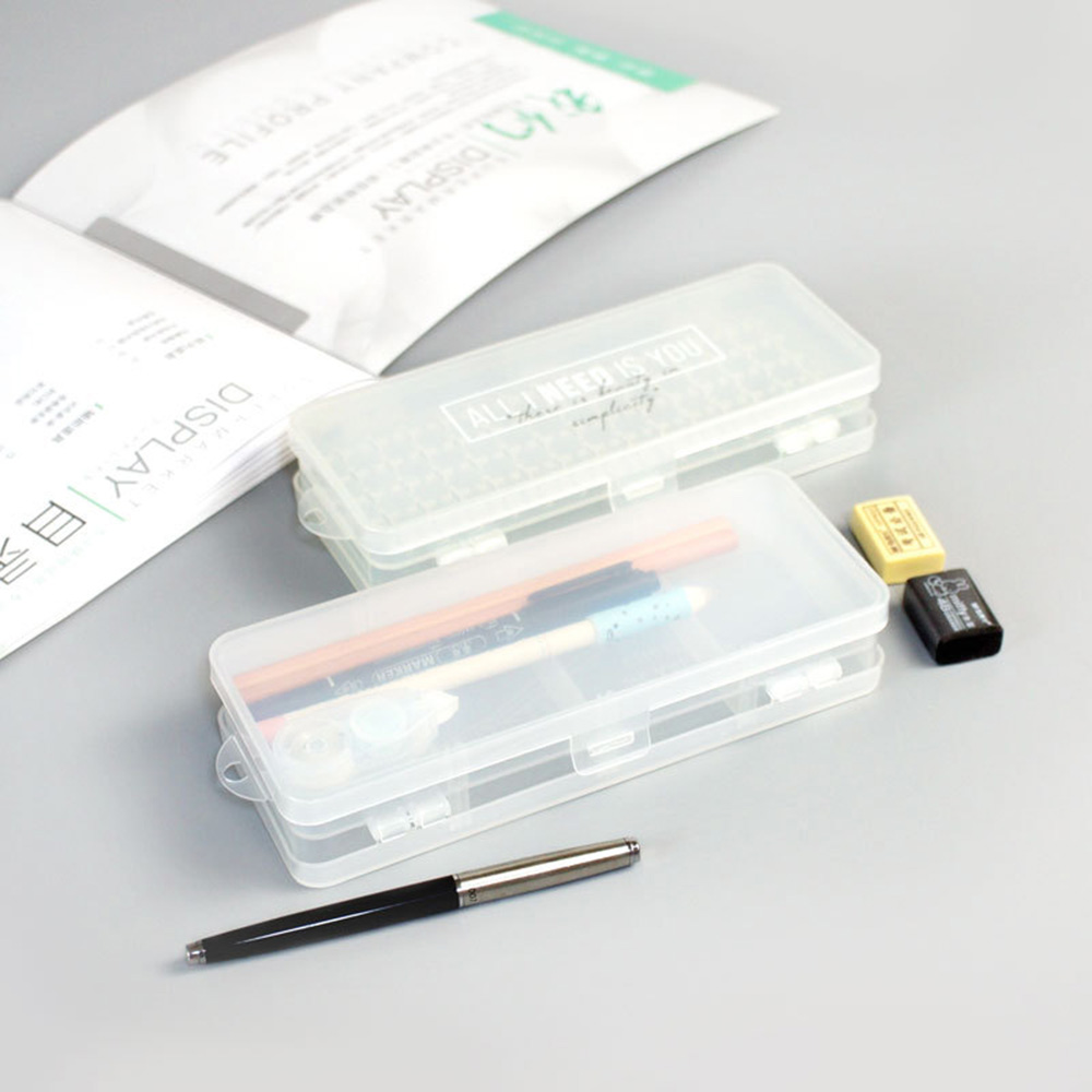 2-Layers Clear Plastic Storage Box Pencil Case Organizer Container