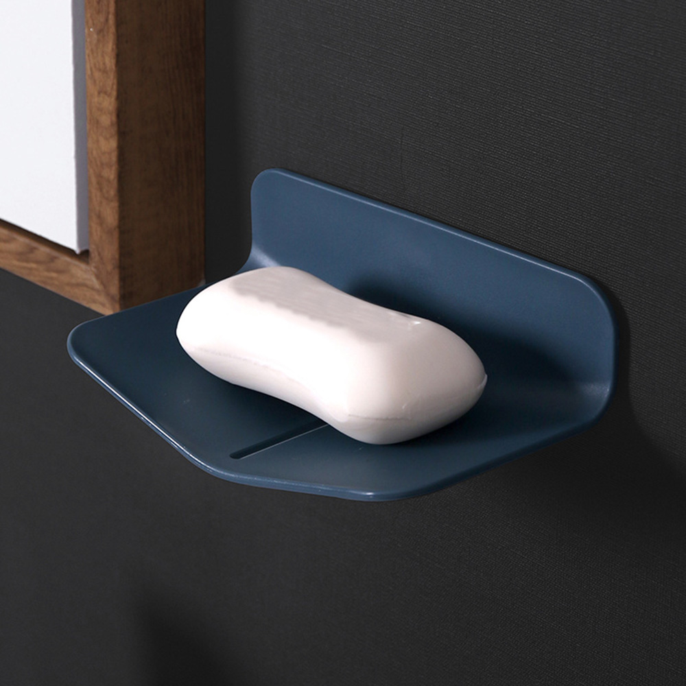 Wall-mounted Soap Dish Holder Tray Draining Rack Bathroom Bath Shower Organizer 
