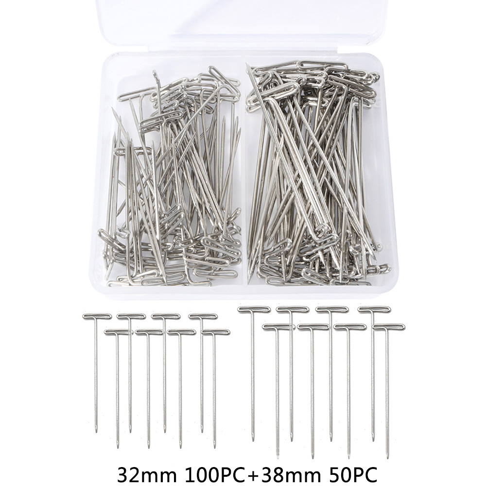 150pcs Steel T-pins Assorted Two Sizes Nickel Plated Sewing Pins