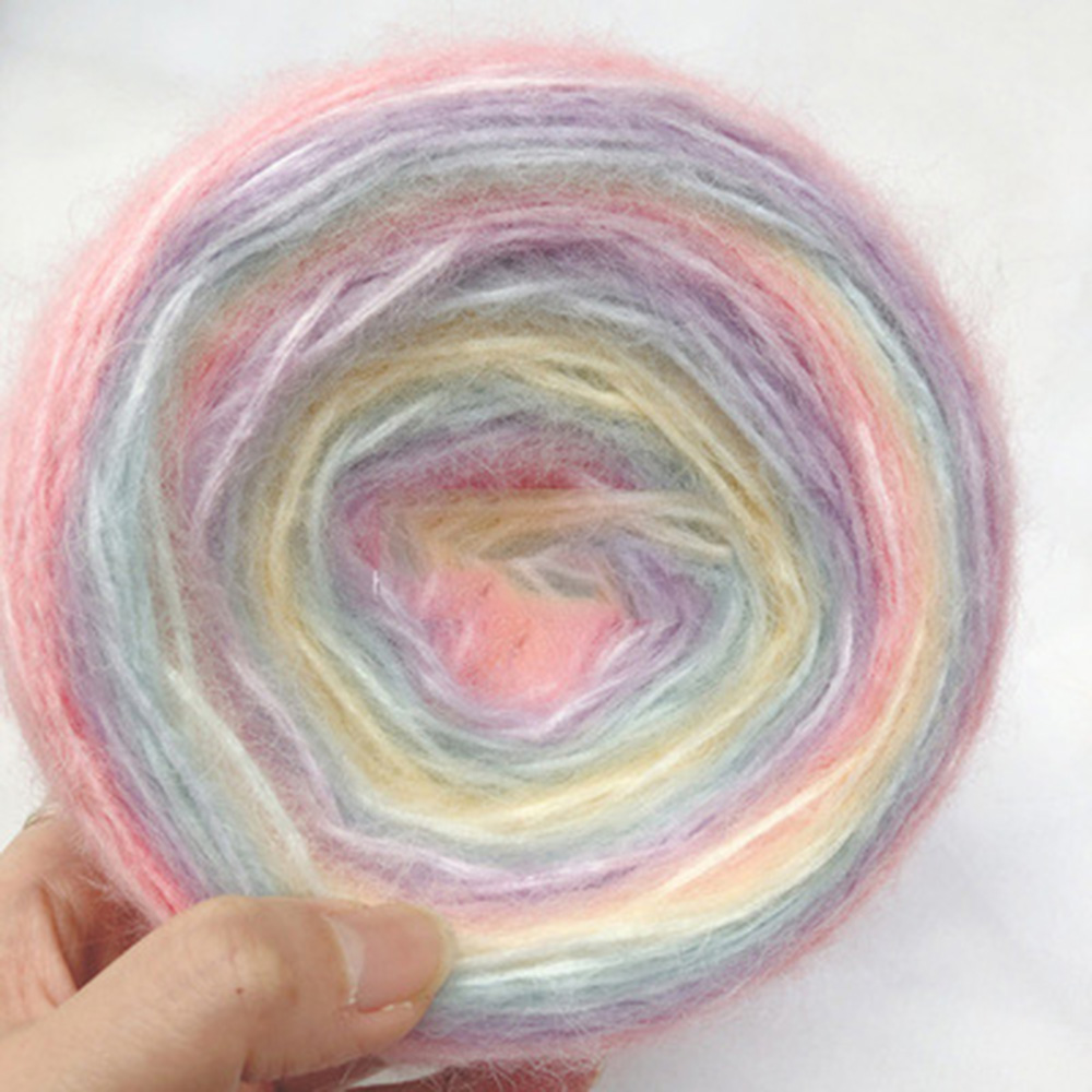 Rainbow Gradient Mohair Blend Yarn Winter Crochet Soft Yarn Line Skirt DIY  Craft