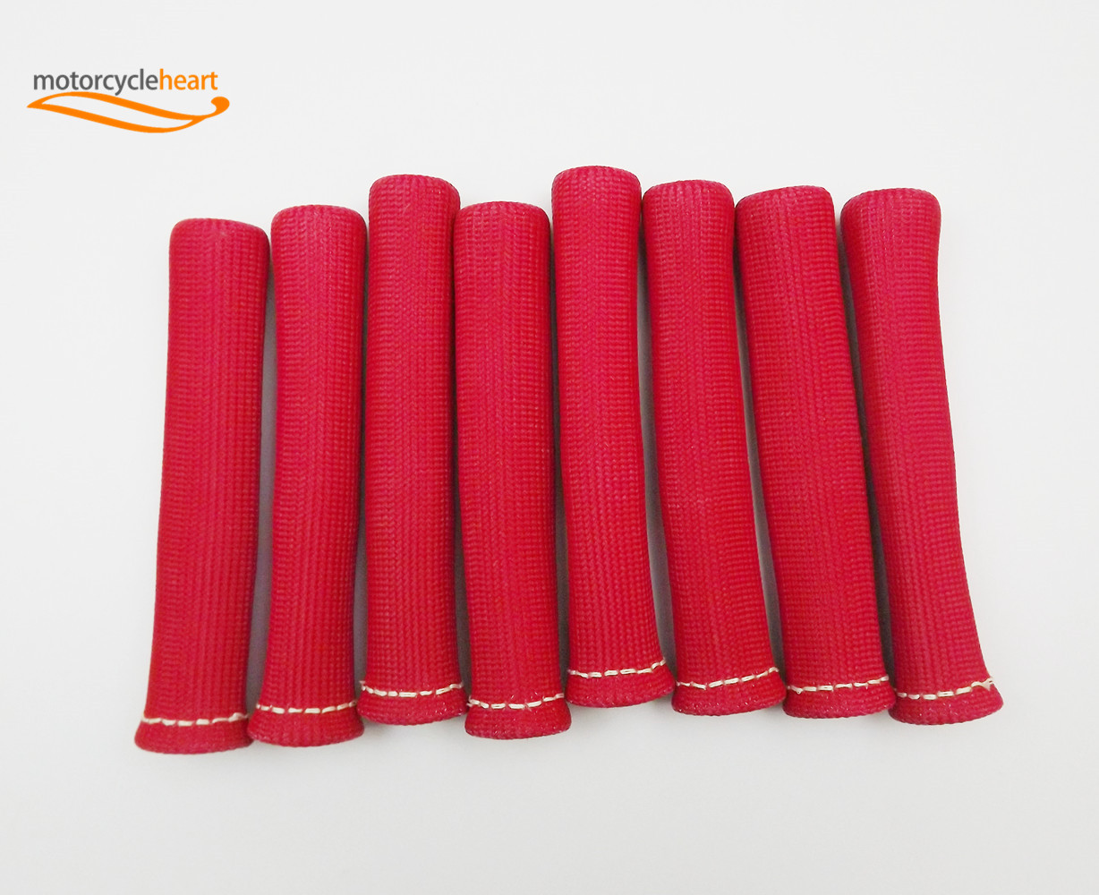 RED 8PCS 1200° SPARK PLUG WIRE BOOTS HEAT SHIELD PROTECTOR SLEEVE SBC BBC 350