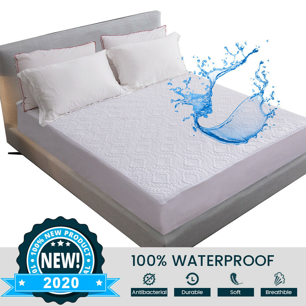 New Queen White Waterproof Bed Mattress Protector Bedding Fitted Mattress Cover 