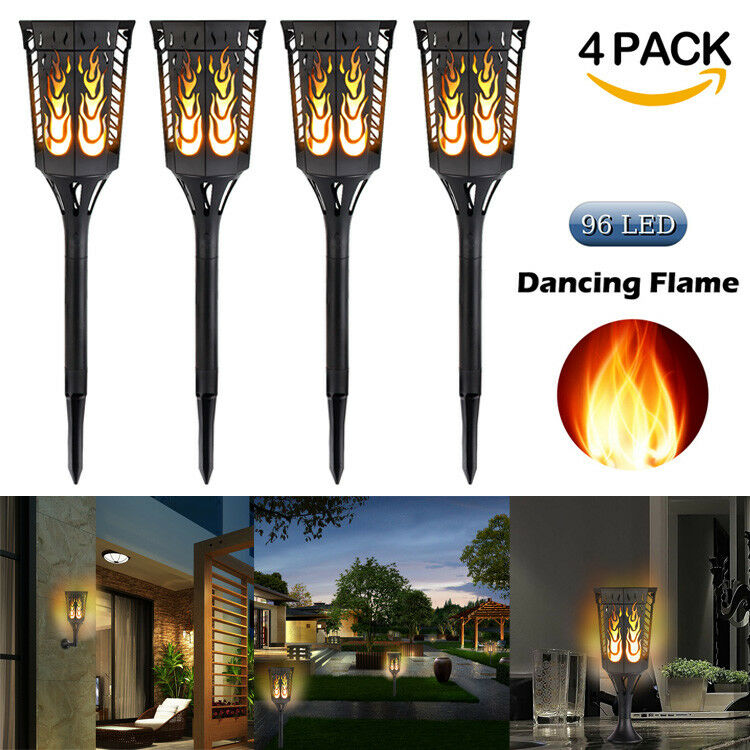 96 LED Waterproof Solar Tiki Torch Light Dance Flickering Flame Lamp 1Pair 