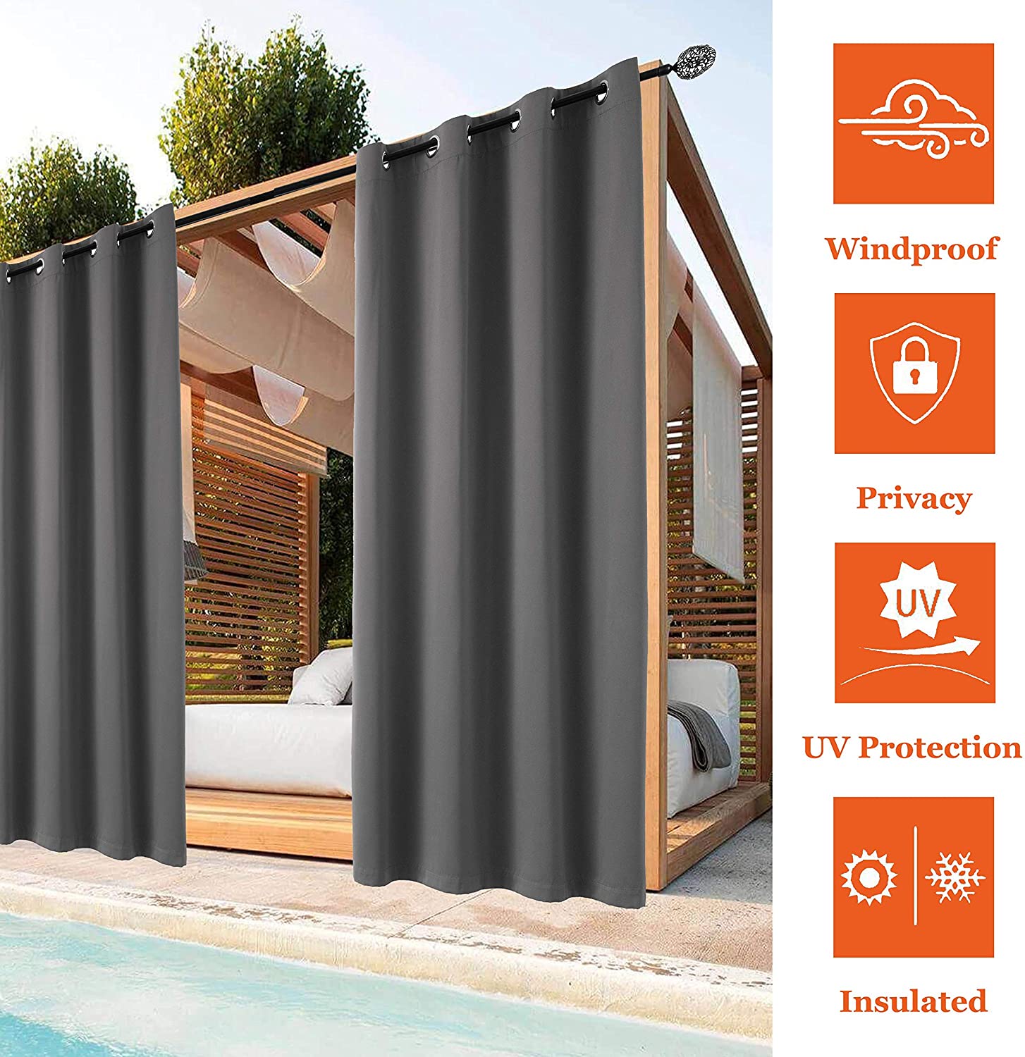 Waterproof Blackout Curtains Outdoor Patio Pergola UV-protection Curtain US