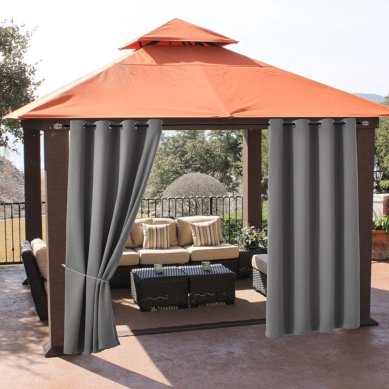 2 panels Waterproof Outdoor Curtains Patio Pergola Thermal Insulated Anti-UV