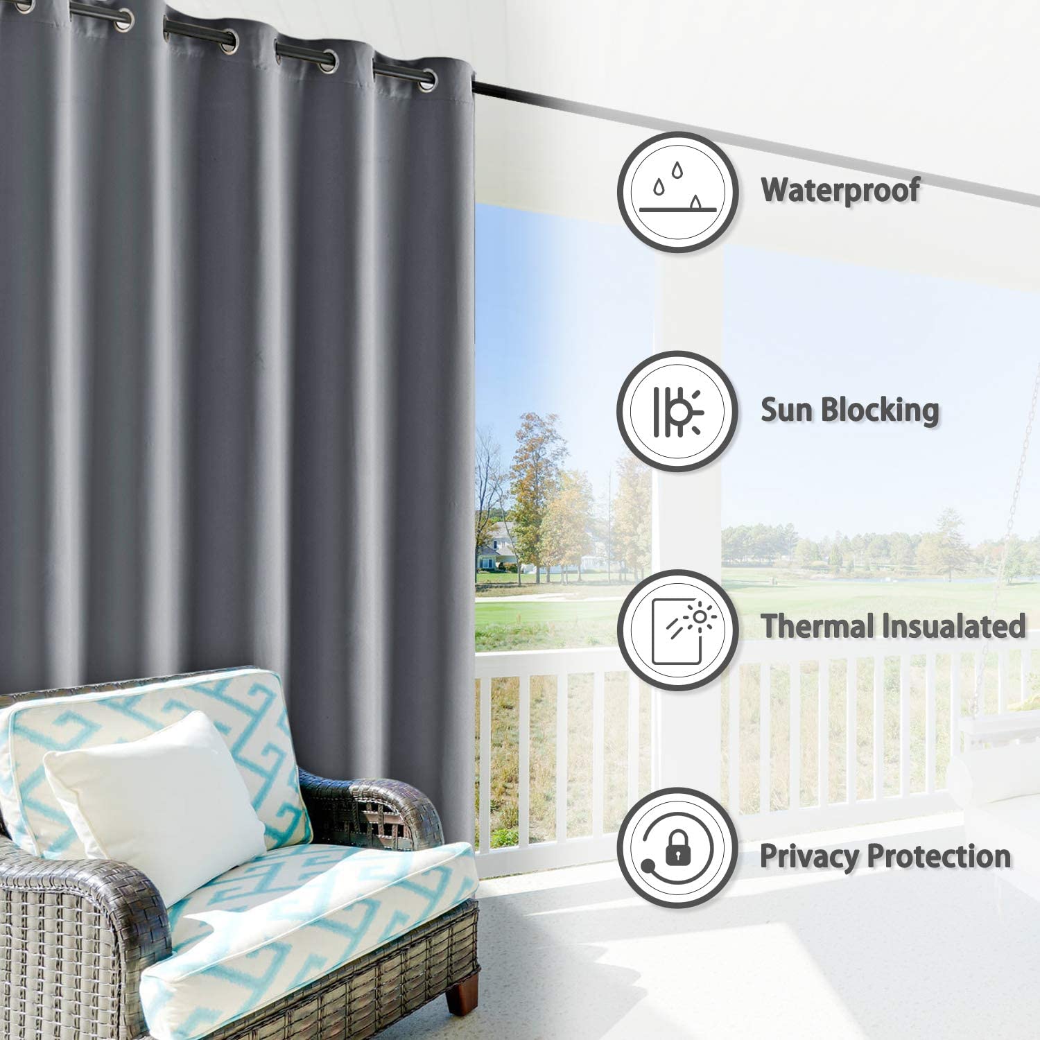 2 panels Waterproof Outdoor Curtains Patio Pergola Thermal Insulated Anti-UV