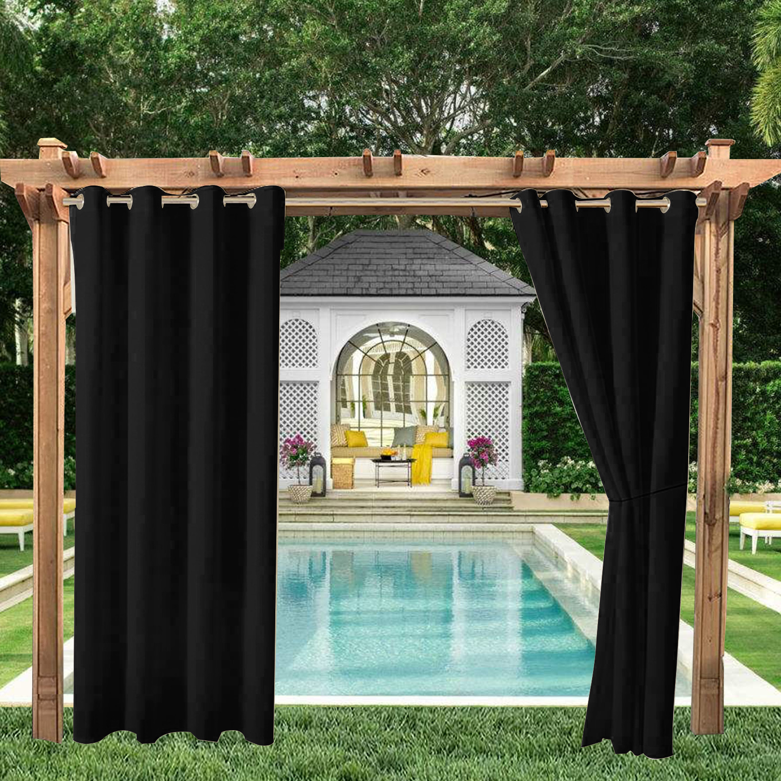 2 panels Waterproof Outdoor Curtains Patio Pergola Thermal Insulated Anti-UV