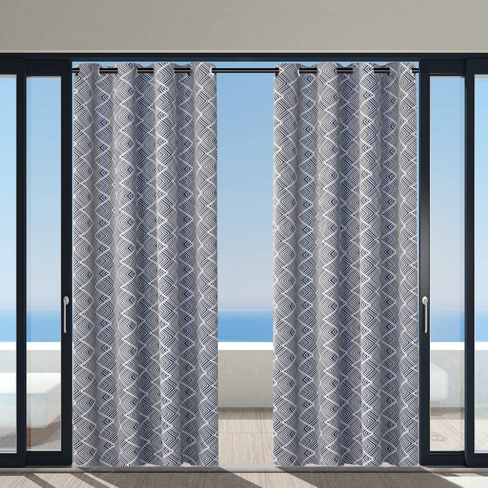 Printing Waterproof Outdoor Patio Curtains Thermal Insulated Sun Blocking Panel