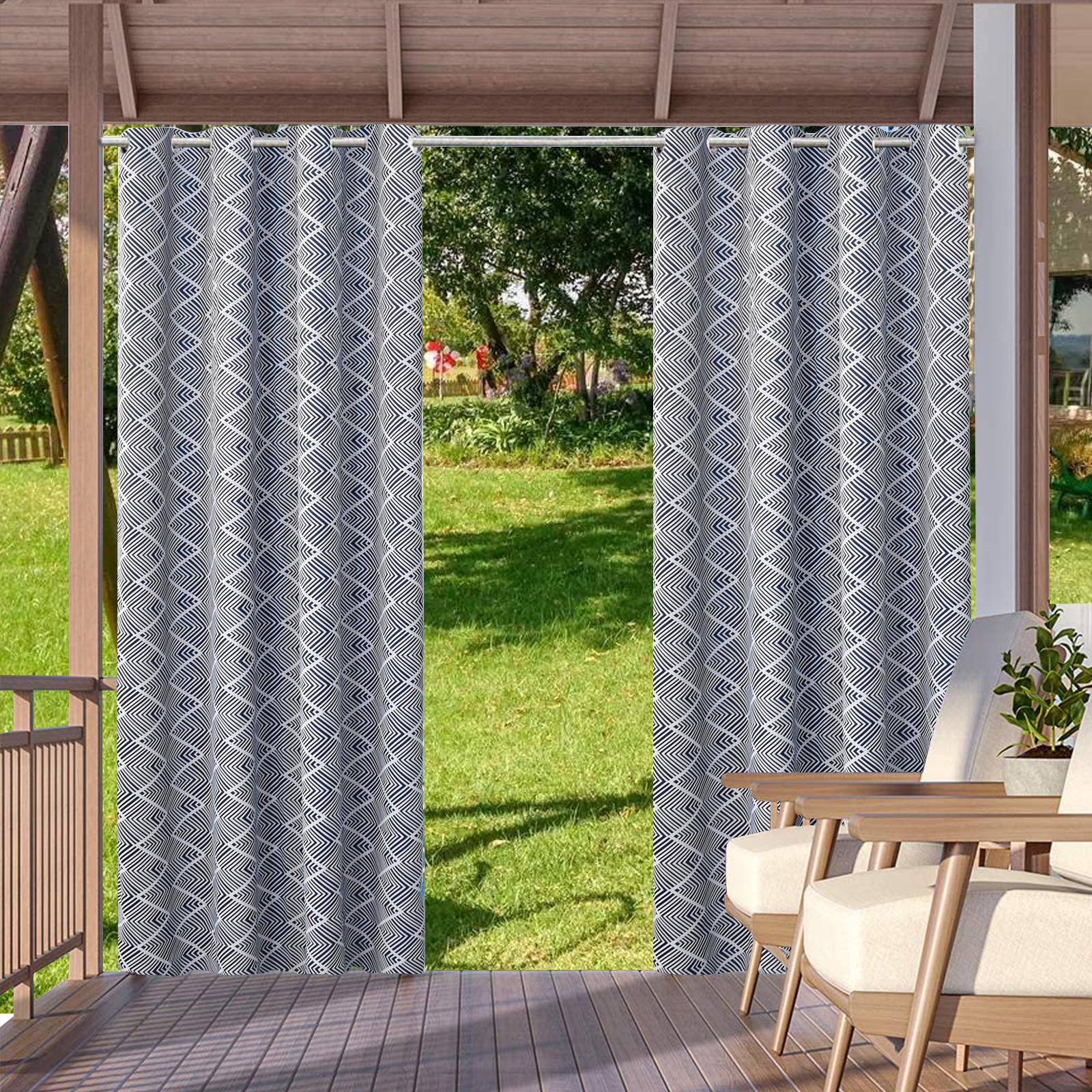 Printing Waterproof Outdoor Patio Curtains Thermal Insulated Sun Blocking Panel