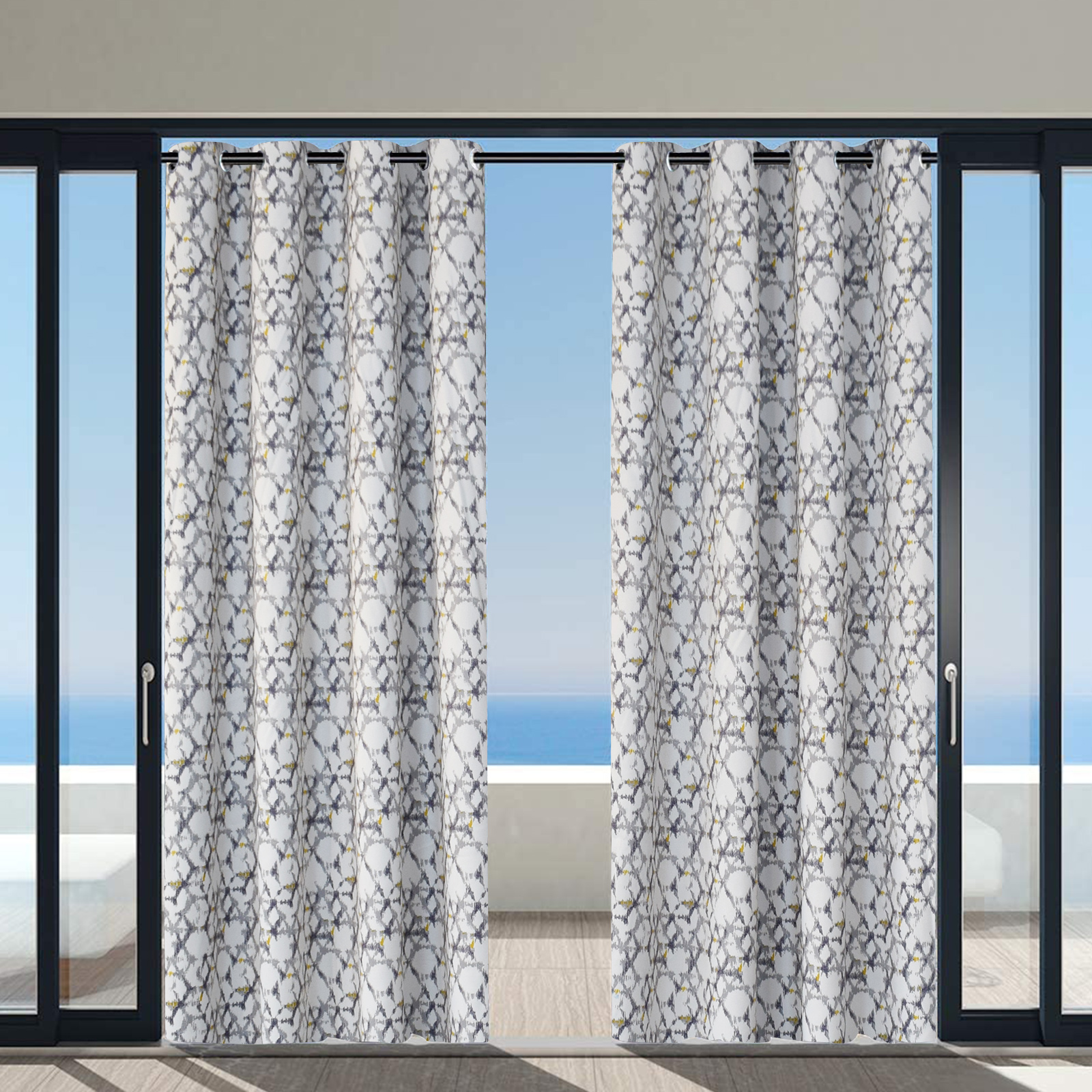 Printing Waterproof Outdoor Patio Curtains Thermal Insulated Sun Blocking Panel