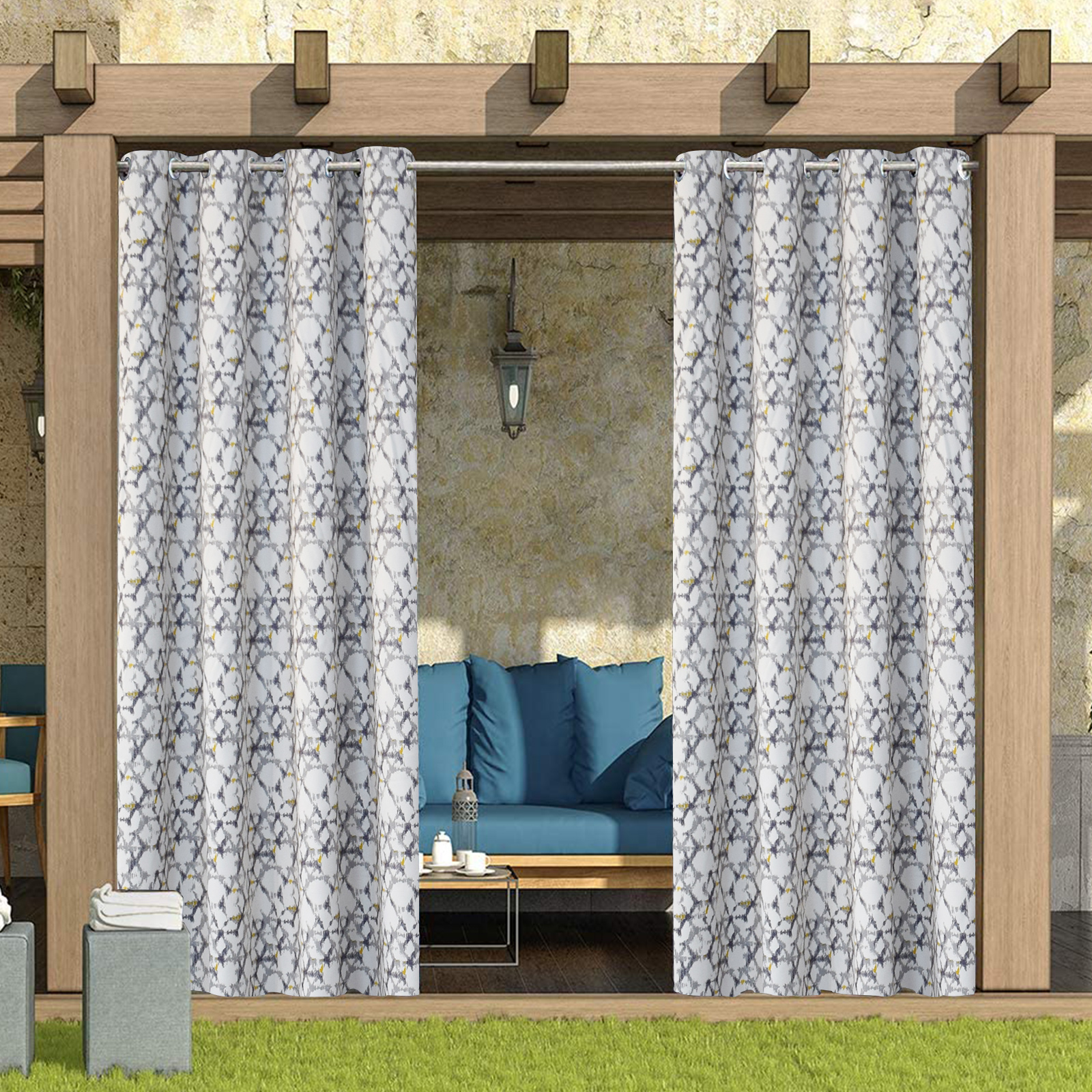 Printing Waterproof Outdoor Patio Curtains Thermal Insulated Sun Blocking Panel