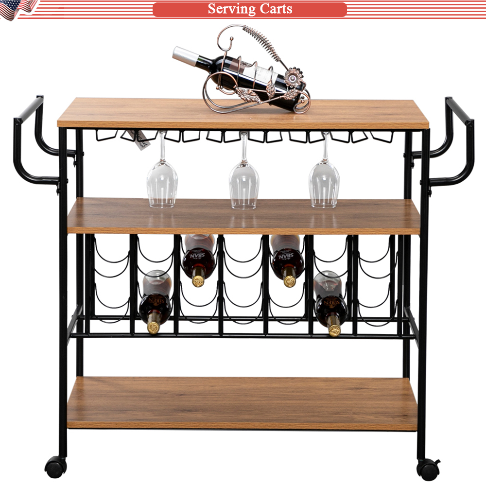 Industrial Wine Rack Cart Kitchen Rolling Storage Bar Wood Table