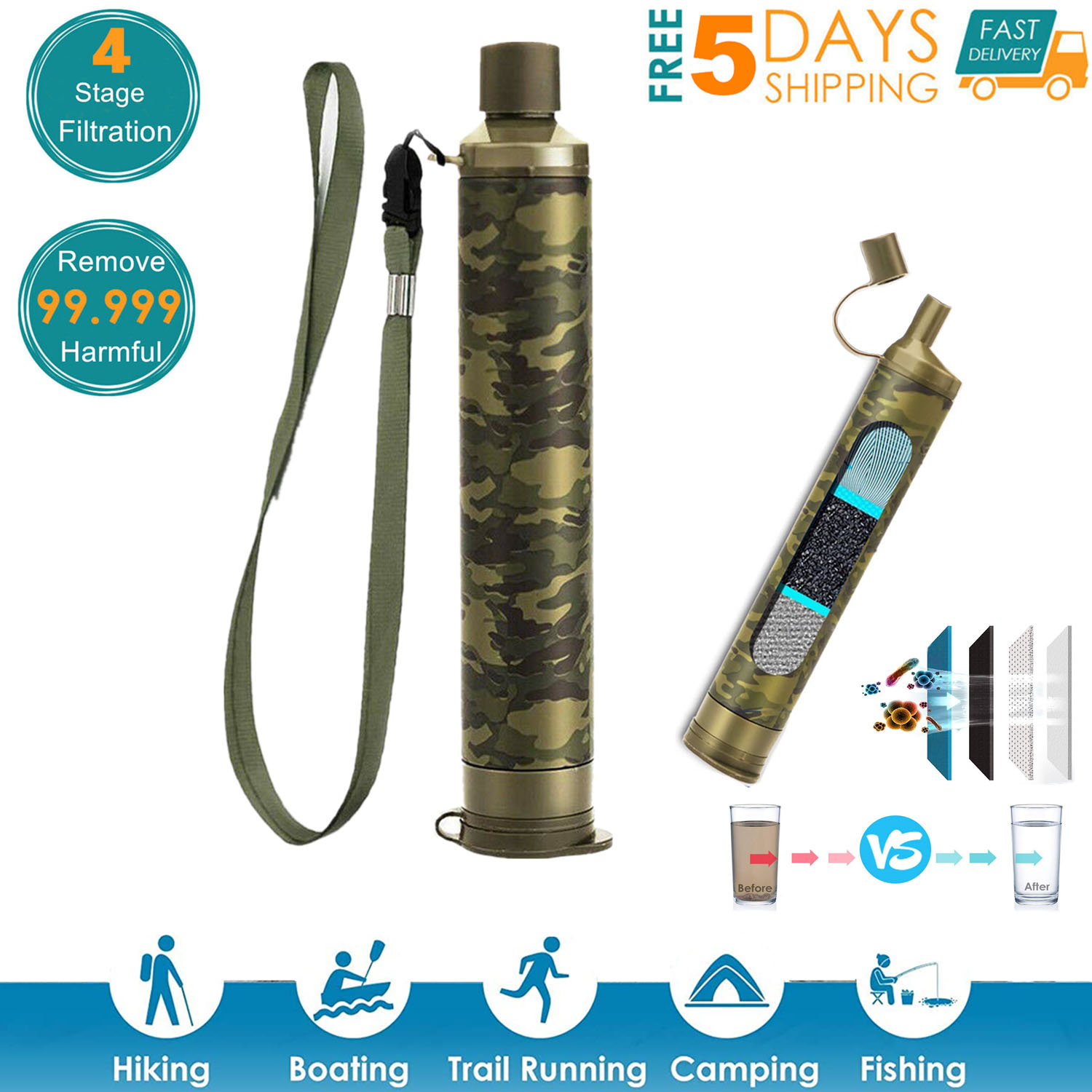 Camping Hiking Military Emergency Water Filter Purifier Pump Outdoor Surviv N5F7 