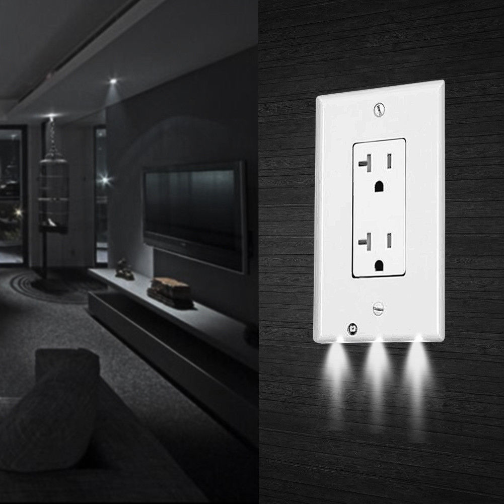 3LED Decor Night Light Plug Cover Wall Outlet Hallway Bedroom Coverplate eBay