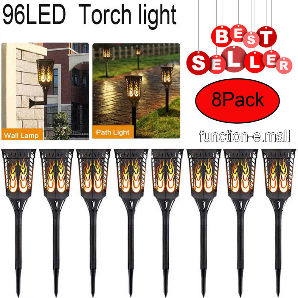 2-10Pack Solar Power 96 LEDs Torch Light Flicker Garden Landscape Tiki Lamp US
