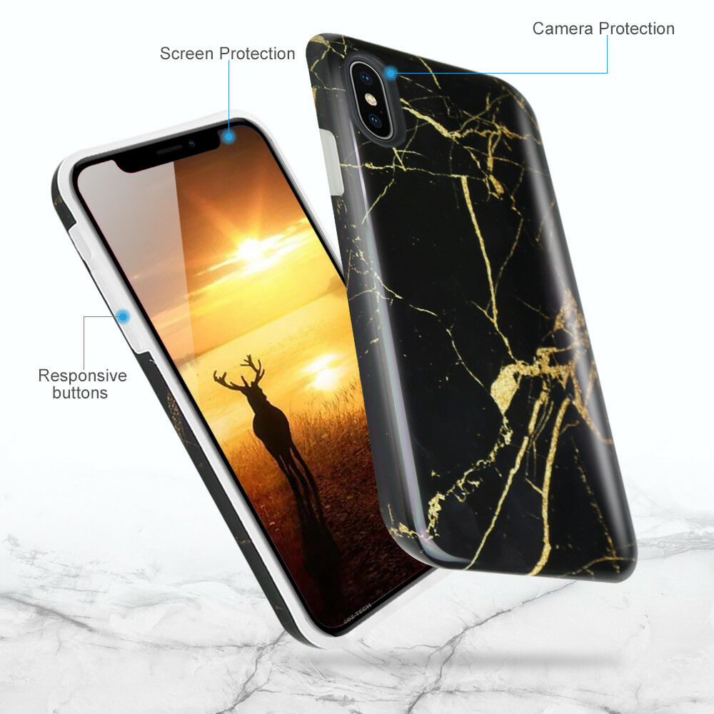 For Apple iPhone XS X Phone Case Marble Pattern TPU Cover +Clear