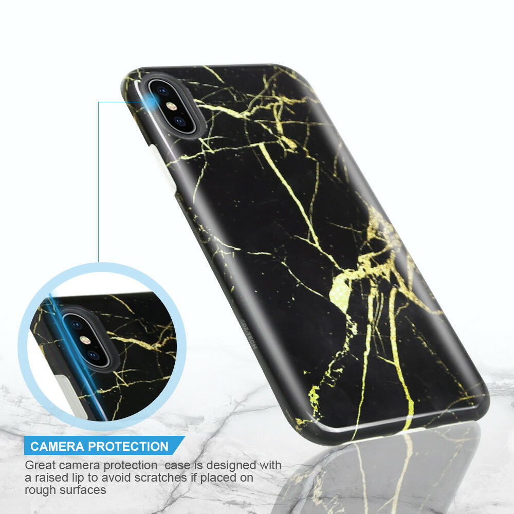 For Apple iPhone XS X Phone Case Marble Pattern TPU Cover +Clear