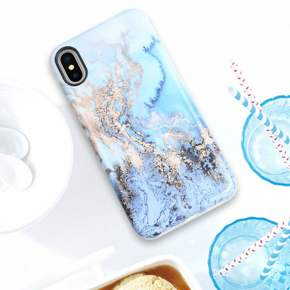 For Apple iPhone XS X Phone Case Marble Pattern TPU Cover +Clear