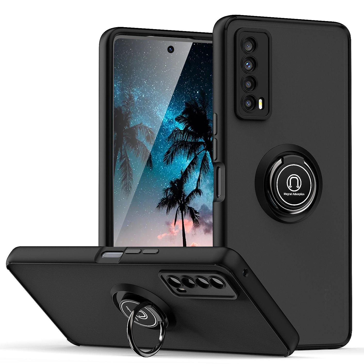 Custodia ad anello per TCL Stylus 5G 2022 T779W supporto magnetico retro trasparente + vetro temperato - Foto 9 di 12