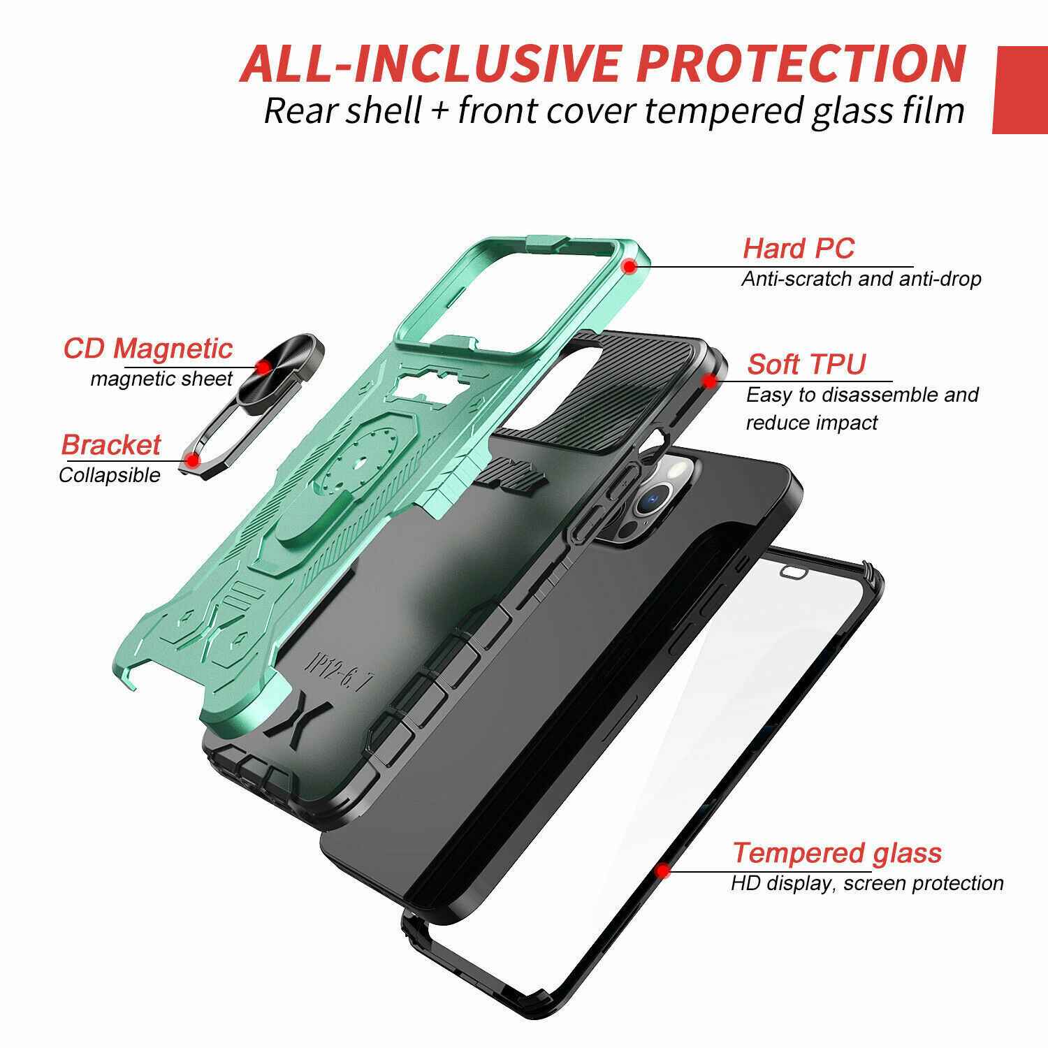 Für Apple iPhone 13 Pro Handyhülle Ganzkörper Abdeckung + eingebaute Displayschutzfolie - Bild 30 von 31