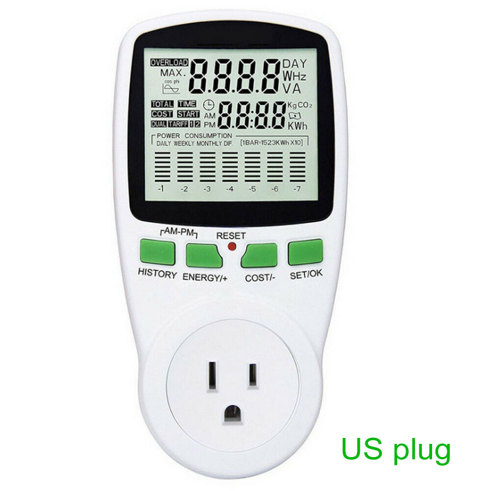 Power Consumption LCD Energy Watt Amps Volt Meter Electricity Monitor Y9Y1 