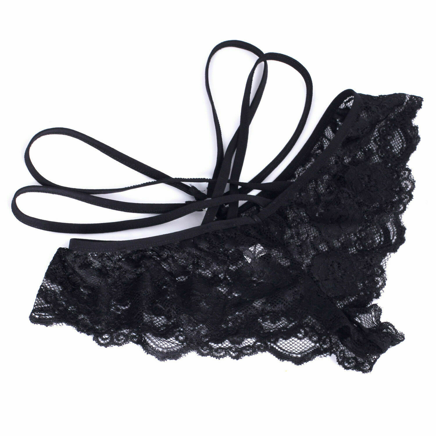 Womens Sexy Underwear Panties Sheer Lace Double Strappy Hipster Thong ...