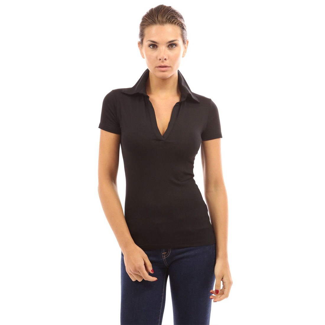 deep v neck polo shirt