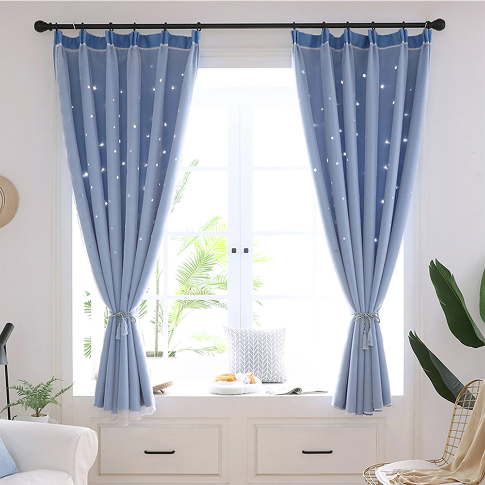 Double-layer Curtains Blackout Floor Curtain Starry Curtains Girls