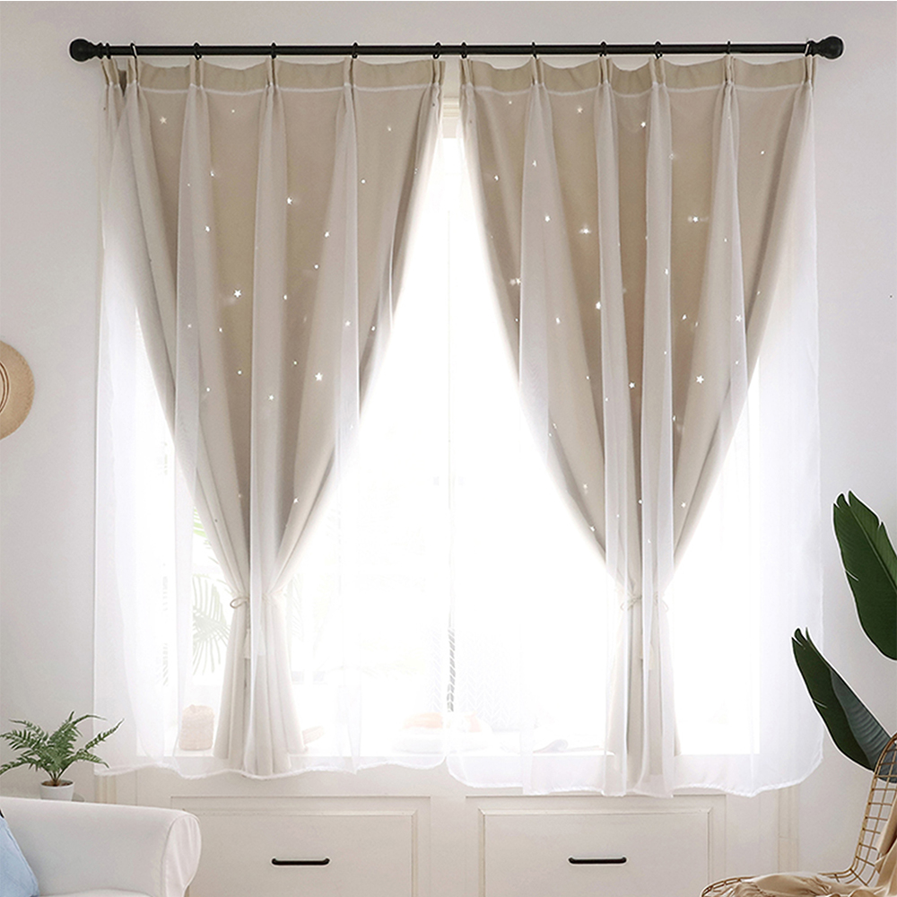 Doublelayer Curtains Blackout Floor Curtain Starry Curtains Girls Bedroom Decor eBay