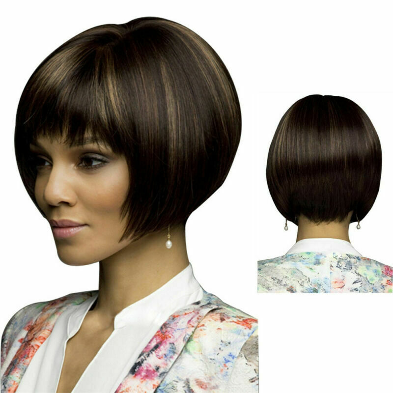 Dark Brown Short Bob Wig High Temperature Synthetic Wig Natural
