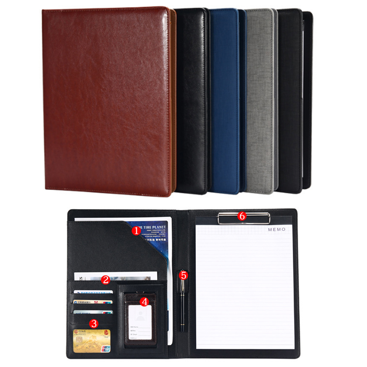 A4 Zipped Conference Folder Business PU Leather Document Case Portfolio Black 