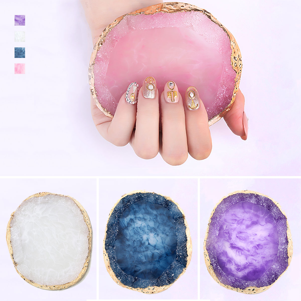 Agate Four Resin Nail Art Painting Palette Gold Edge Gel ...