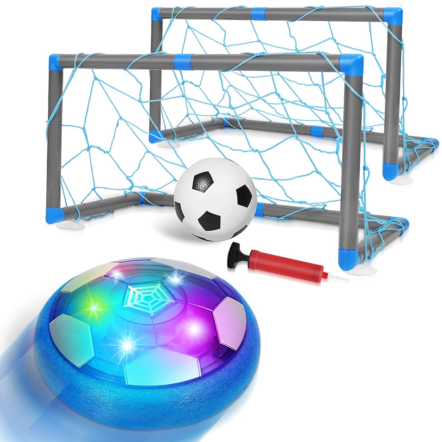 Kids Toys Rechargeable Air Soccer with LED Light and Foam Bumper Indoor Projector Floating Ball Games Gift for 3 4 5 6 Years Old Boy Girl Toddler（Newest Version） Hover Soccer Ball Set with 2 Goals 
