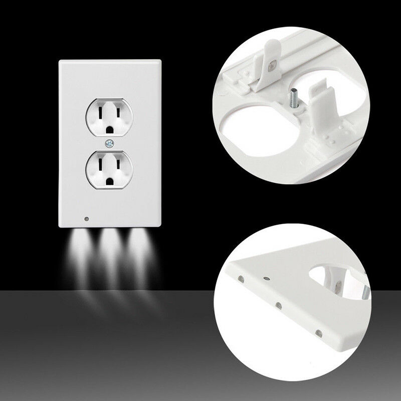 Wall Outlet Cover Plate 2 Plug With LED Night Light For Hallway Bedroom