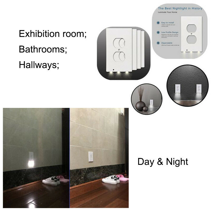 Wall Outlet Cover Plate 2 Plug With LED Night Light For Hallway Bedroom Bathroom | eBay