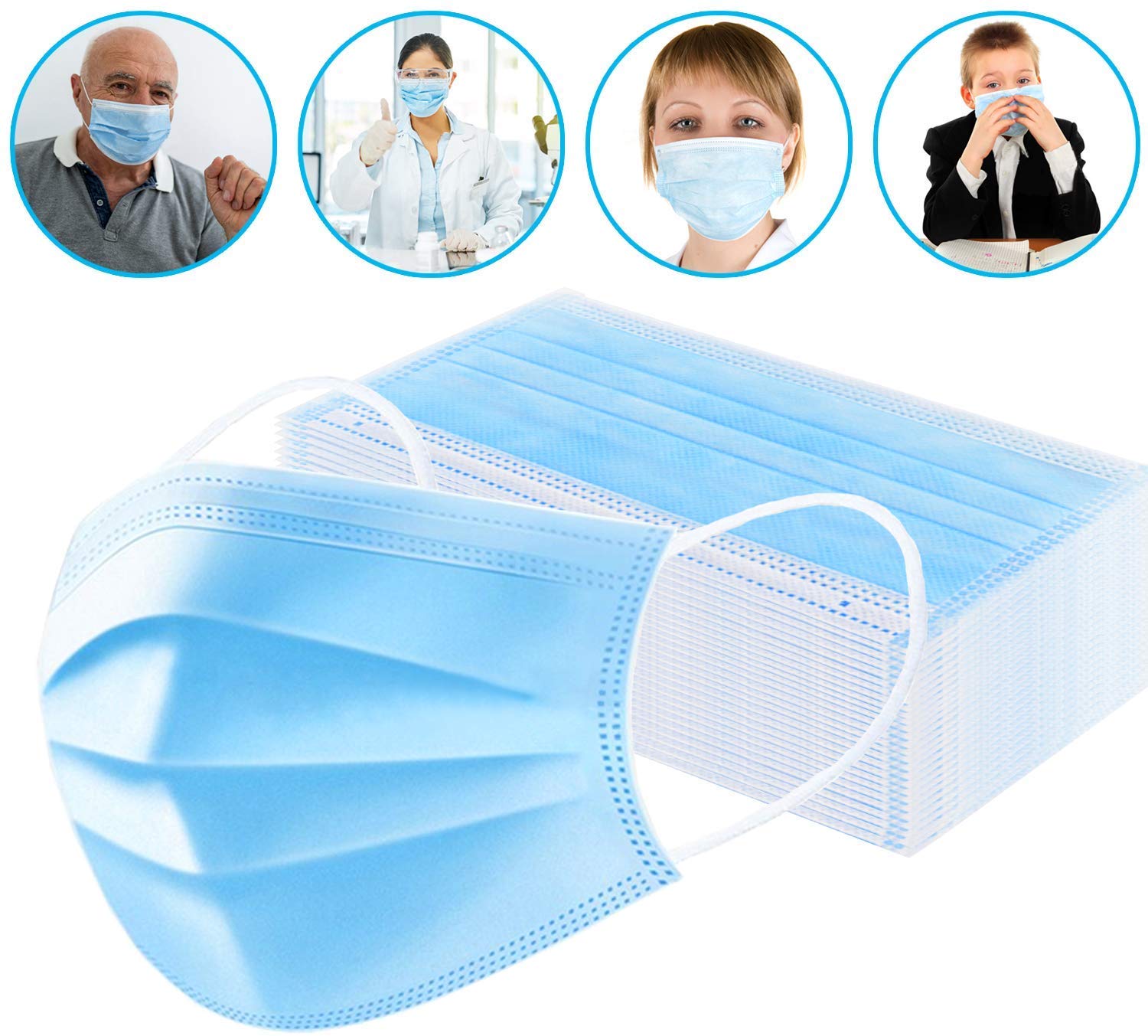 50pcs Disposable Face Mask 3ply Flu1 Hygiene Masks With Elastic Ear Loops Ebay