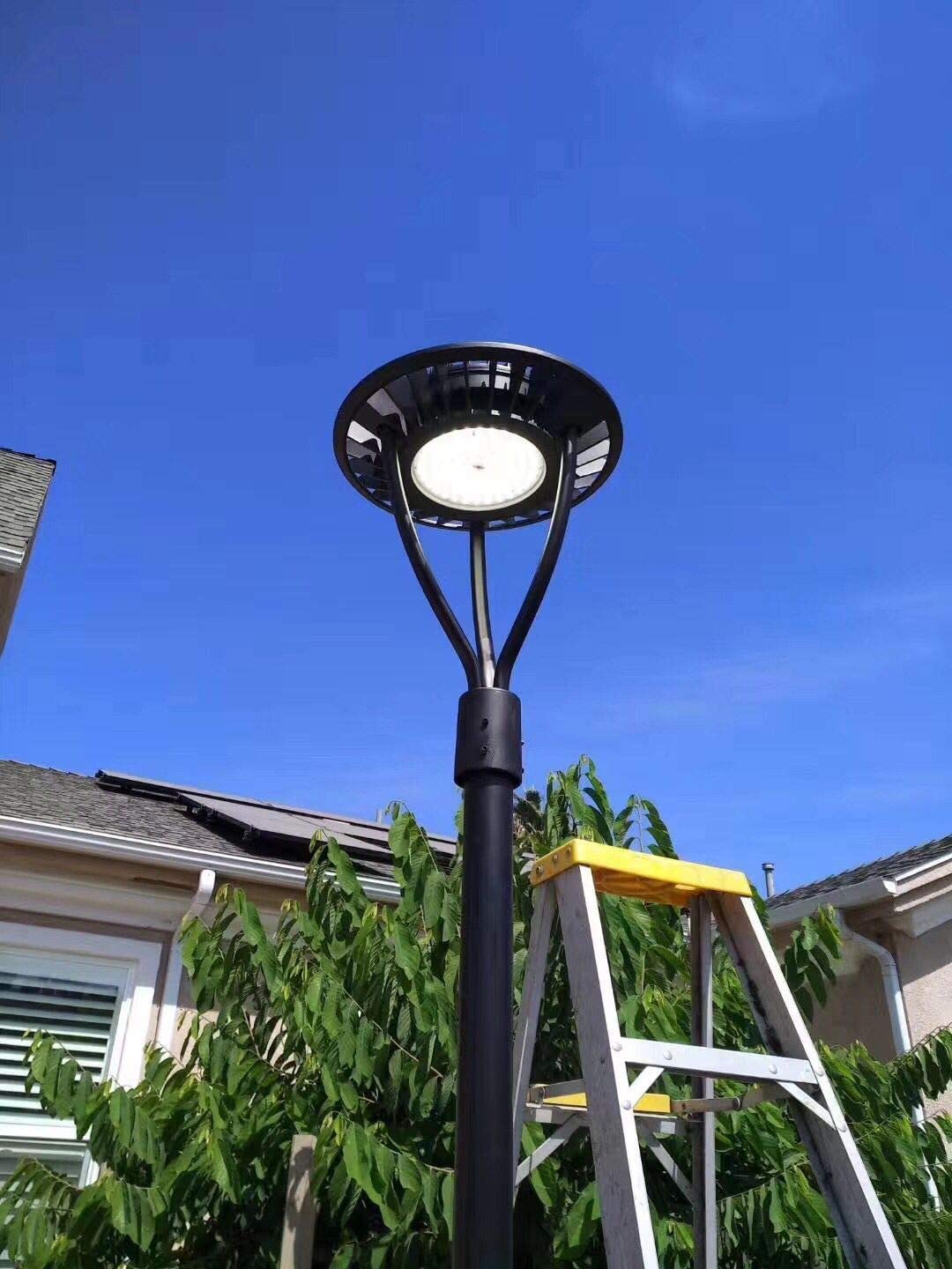 LED Pole Light Circular Area Post Top Fixture Outdoor Garden Walkway